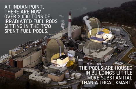 Aerial view of the Indian Point nuclear power plant along th